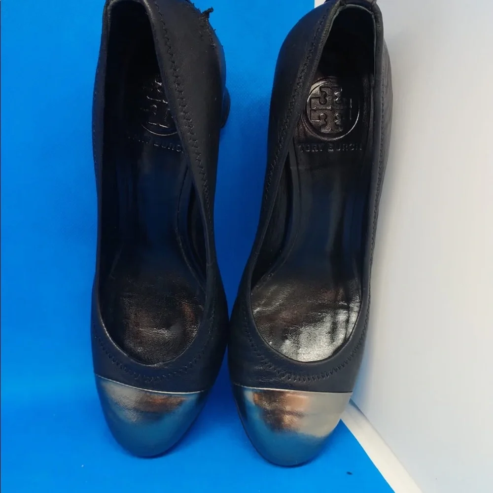 Tory‎ Burch Black Leather Heels Shoes Size …